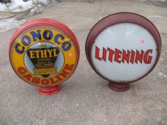 Conoco Ethyl & Rare Litening Metal Frame Gas Globes
