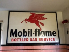 Scarce Mobil-Flame Bottled Gas Service Tin Sign NOS