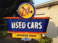 NOS OK Used Cars Porcelain Neon sign