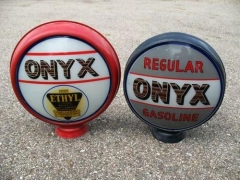 Rare Pair Onyx Metal Frame Gas Globes