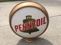 Very Rare Pennzoil Milk Glass Etched 15" Metal Frame Gas Globe