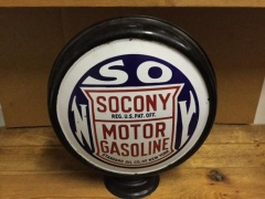 Very Rare Socony Porcelain Curved Inserts Metal Frame Globe!