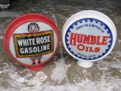 Scarce 15" Metal White Rose & Rare Humble Oils Gas Globes